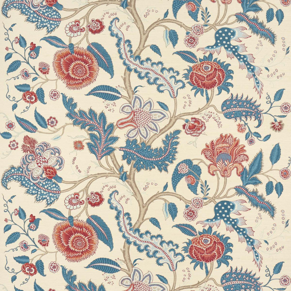 Sinhala Sisal Rouge & Indigo 5016691 by Schumacher Designer Wallpaper Perennial Favorites 34.0" - Swanky Fabrics -