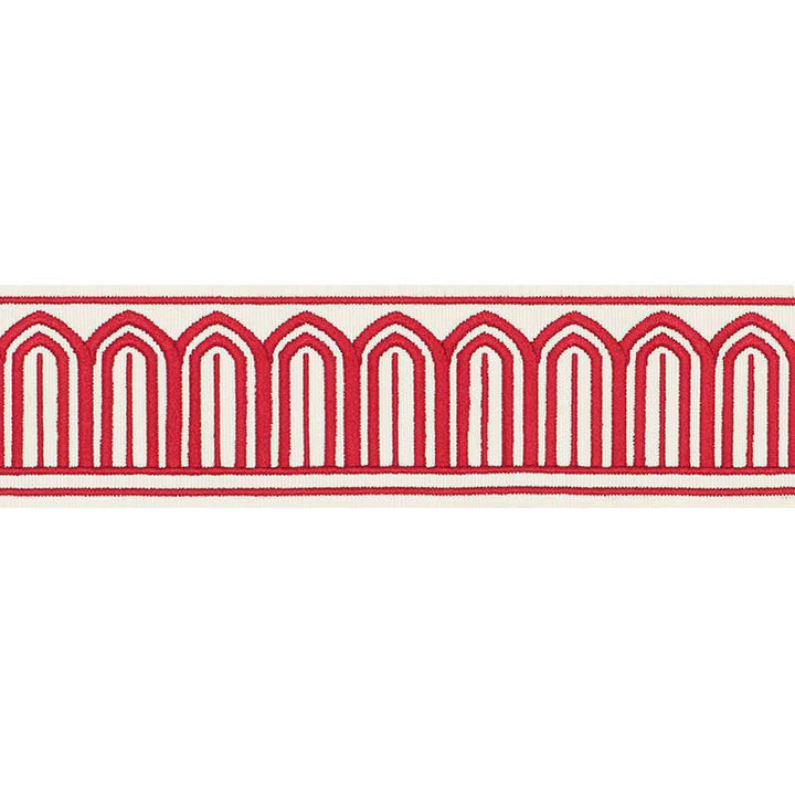 Arches Embroidered Tape Medium Red 70761 by Schumacher Trim MILES REDD PASSEMENTERIE COTTON 84% RAYON 16% INDIA </p><p>Repeat: Horizontal: 7/8" (2CM) and Vertical: 2.125 - Fabric Carolina -