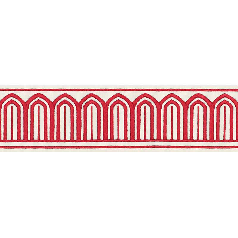 Arches Embroidered Tape Medium Red 70761 by Schumacher Designer Trim MILES REDD PASSEMENTERIE COTTON 84% RAYON 16% INDIA </p><p>Repeat: Horizontal: 7/8" (2CM) and Vertical: 2.125 - Swanky Fabrics -