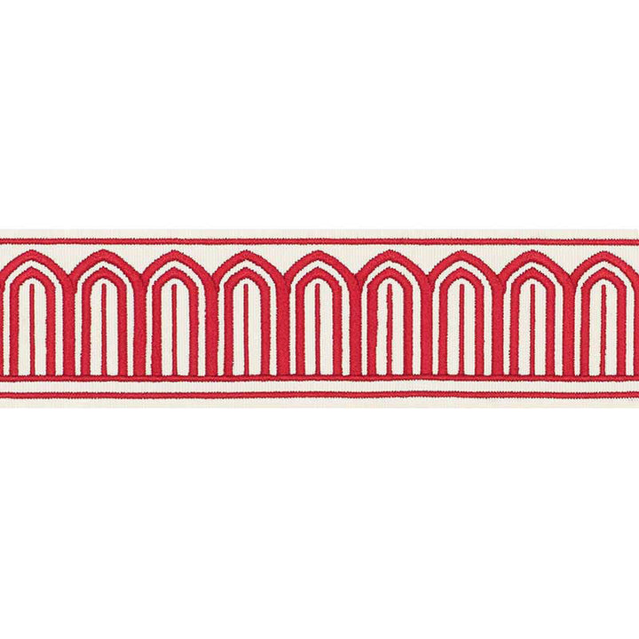 Arches Embroidered Tape Medium Red 70761 by Schumacher Designer Trim MILES REDD PASSEMENTERIE COTTON 84% RAYON 16% INDIA </p><p>Repeat: Horizontal: 7/8" (2CM) and Vertical: 2.125 - Swanky Fabrics -