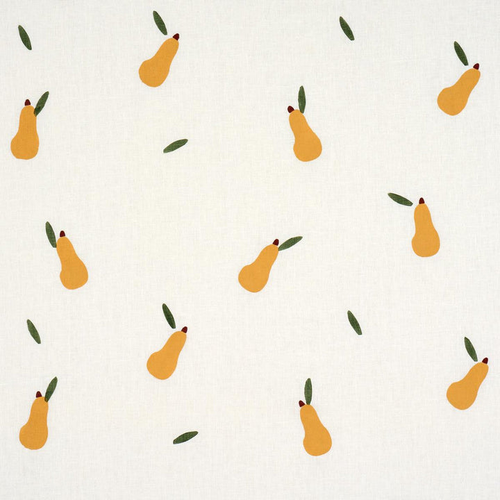 Pears Hand Block Print Green And Ochre On White 182390 by Schumacher Designer Fabric Caroline Z Hurley 51.0" - Swanky Fabrics -
