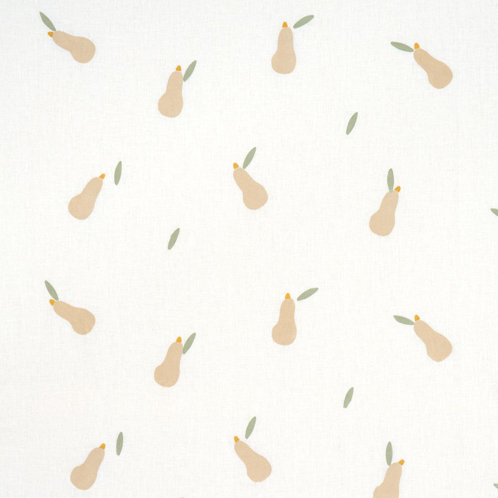 Pears Hand Block Print Buff And Sage On White 182391 by Schumacher Fabric Caroline Z Hurley 51.0" - Fabric Carolina -