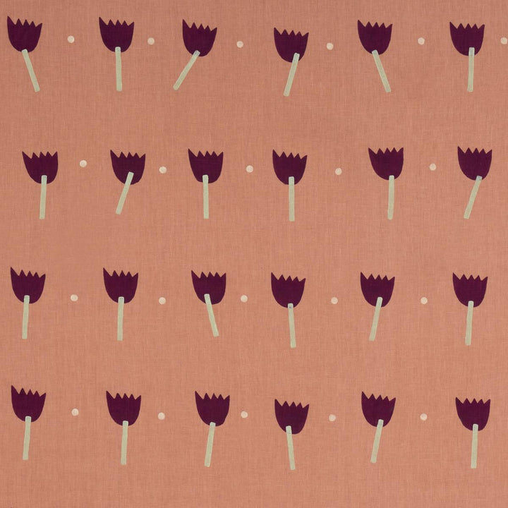 Tulip Play Hand Block Print Violet On Rust 182401 by Schumacher Fabric Caroline Z Hurley 34.5" - Fabric Carolina -