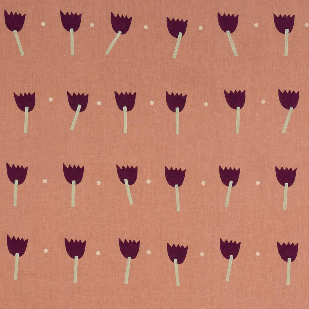Tulip Play Hand Block Print Violet On Rust 182401 by Schumacher Designer Fabric Caroline Z Hurley 34.5" - Swanky Fabrics -