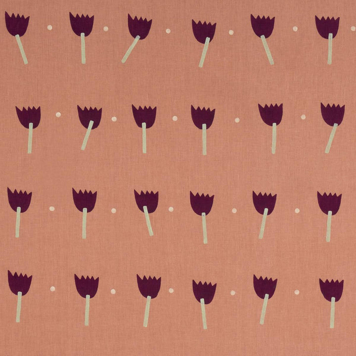 Tulip Play Hand Block Print Violet On Rust 182401 by Schumacher Designer Fabric Caroline Z Hurley 34.5" - Swanky Fabrics -