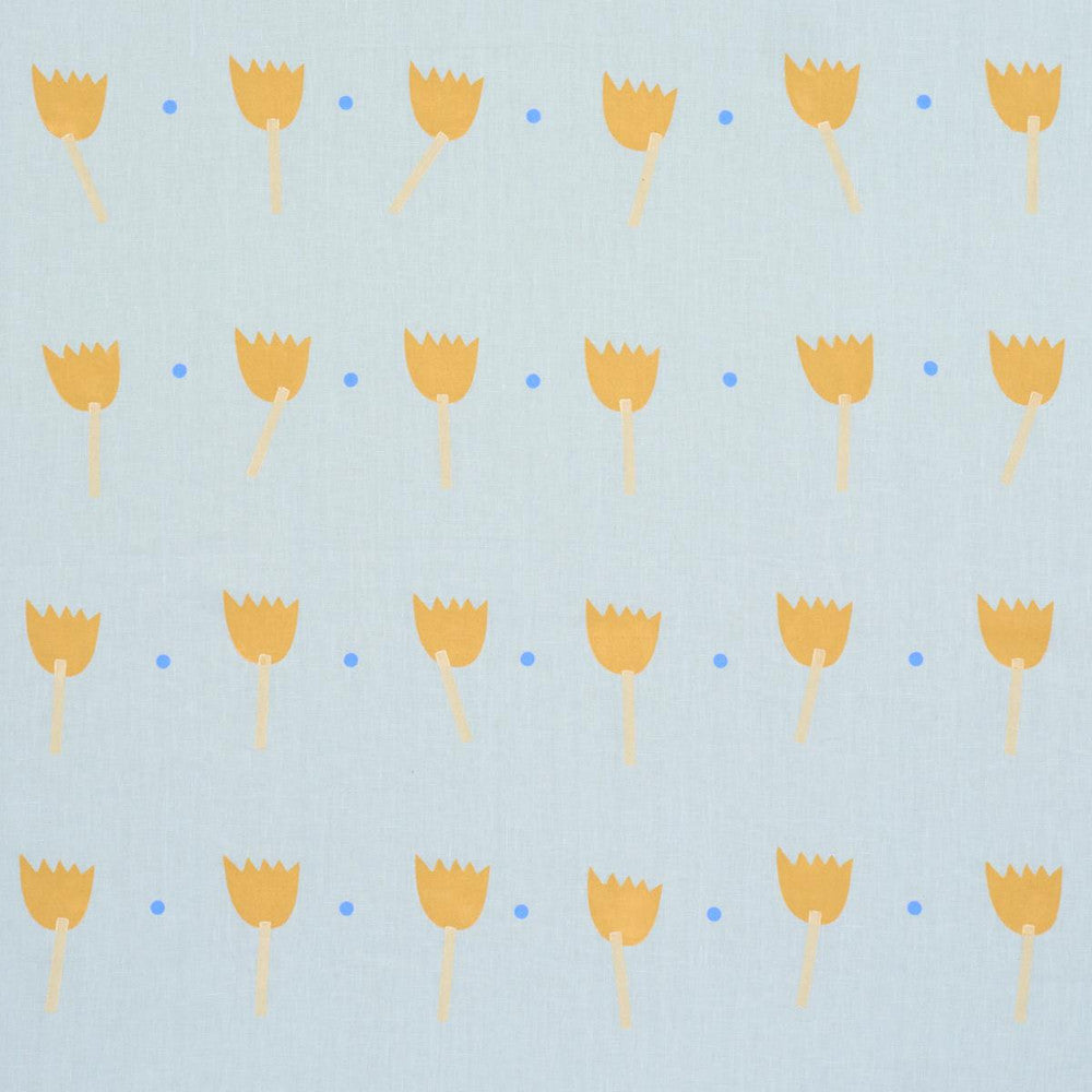 Tulip Play Hand Block Print Ochre On Sky 182400 by Schumacher Fabric Caroline Z Hurley 34.5" - Fabric Carolina -