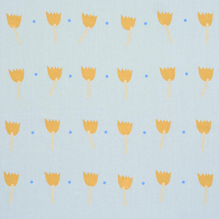 Tulip Play Hand Block Print Ochre On Sky 182400 by Schumacher Fabric Caroline Z Hurley 34.5" - Fabric Carolina -