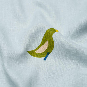 Birds Hand Block Print Green On Sky 182381 by Schumacher Fabric