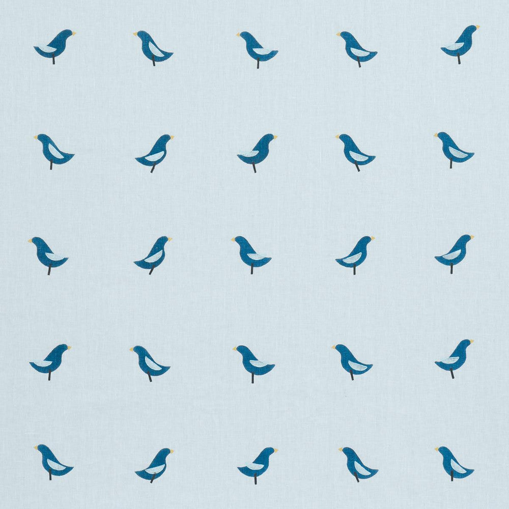 Birds Hand Block Print Navy On Sky 182382 by Schumacher Fabric Caroline Z Hurley 51.0" - Fabric Carolina -