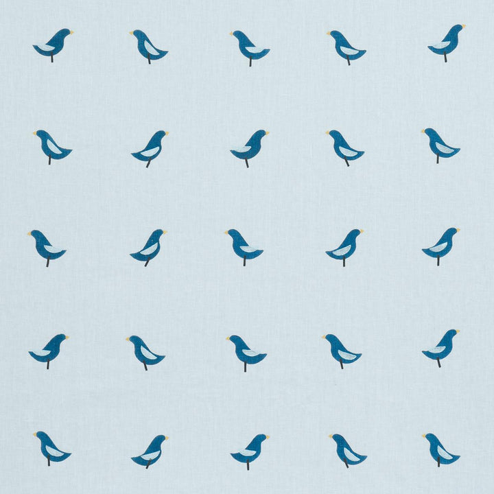 Birds Hand Block Print Navy On Sky 182382 by Schumacher Fabric Caroline Z Hurley 51.0" - Fabric Carolina -