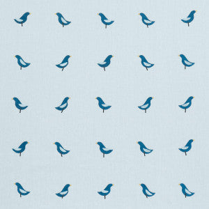 Birds Hand Block Print Navy On Sky 182382 by Schumacher Fabric