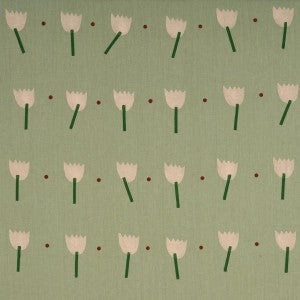 Tulip Play Hand Block Print Peach On Sage 182402 by Schumacher Fabric
