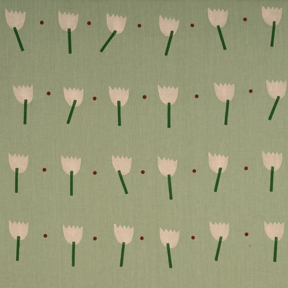 Tulip Play Hand Block Print Peach On Sage 182402 by Schumacher Fabric Caroline Z Hurley 34.5" - Fabric Carolina -