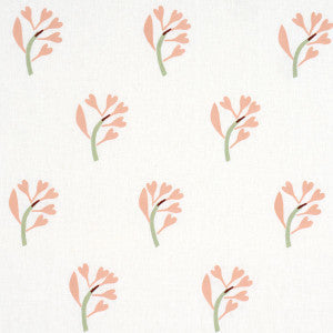 Ginkgo Hand Block Print Pink And Sage On White 182410 by Schumacher Fabric
