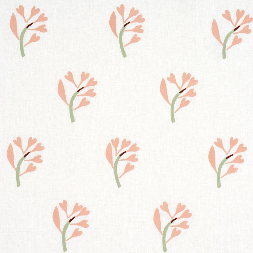 Ginkgo Hand Block Print Pink And Sage On White 182410 by Schumacher Fabric Caroline Z Hurley 12.5" - Fabric Carolina -