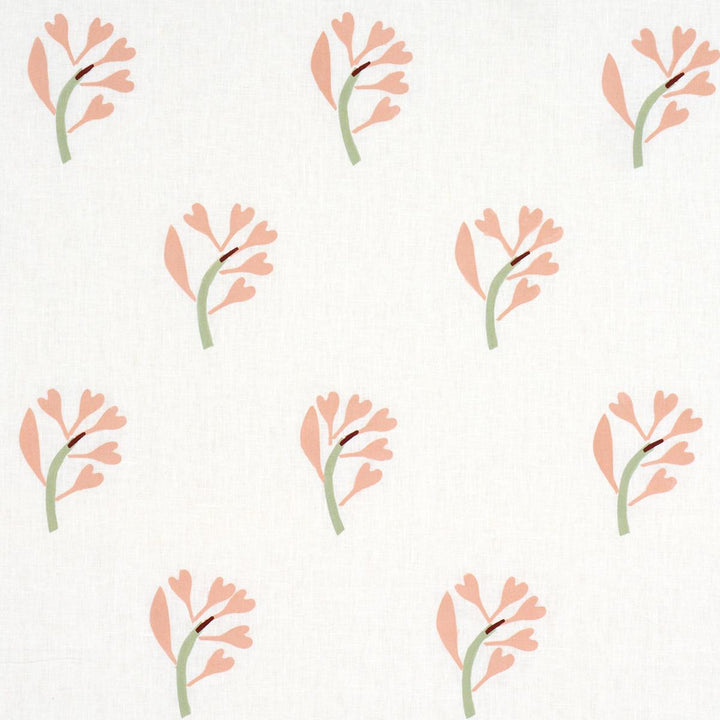 Ginkgo Hand Block Print Pink And Sage On White 182410 by Schumacher Fabric Caroline Z Hurley 12.5" - Fabric Carolina -