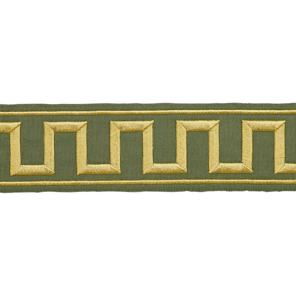Greek Key Embroidered Tape Olive 70809 by Schumacher Trim Perennial Favorite Trims 1.75" - Fabric Carolina -