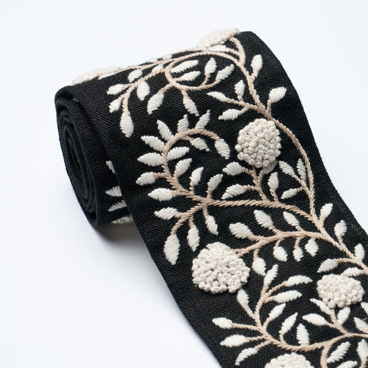 Ashoka Tape Black & Cream 76298 by Schumacher Designer Trim Perennial Favorite Trims 11.5" - Swanky Fabrics -