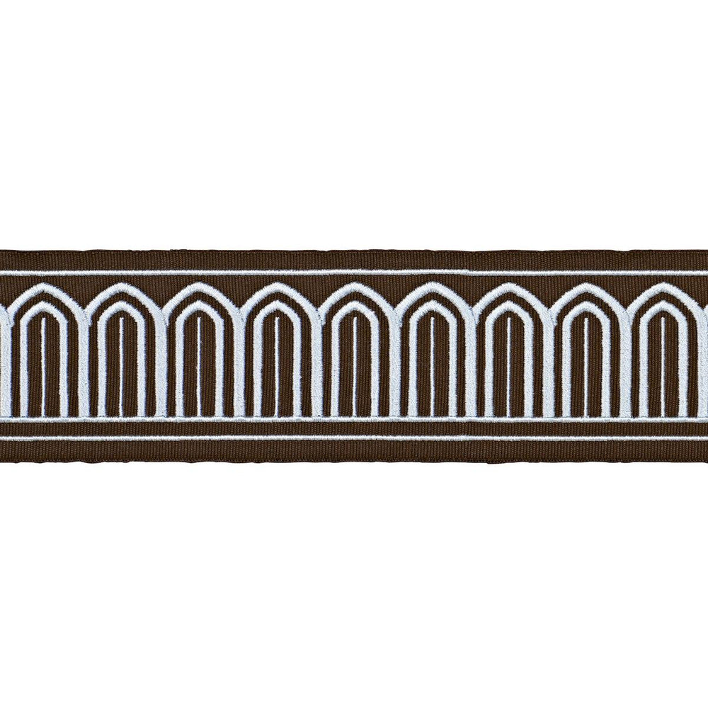 Arches Embroidered Tape Medium Sky On Brown 81153 by Schumacher Trim Perennial Favorite Trims 2.0" - Fabric Carolina -