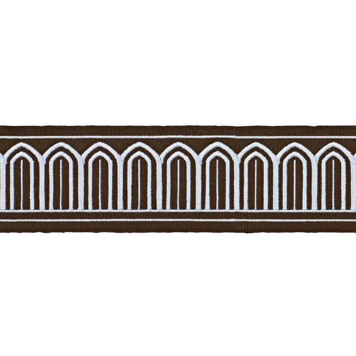 Arches Embroidered Tape Medium Sky On Brown 81153 by Schumacher Trim Perennial Favorite Trims 2.0" - Fabric Carolina -