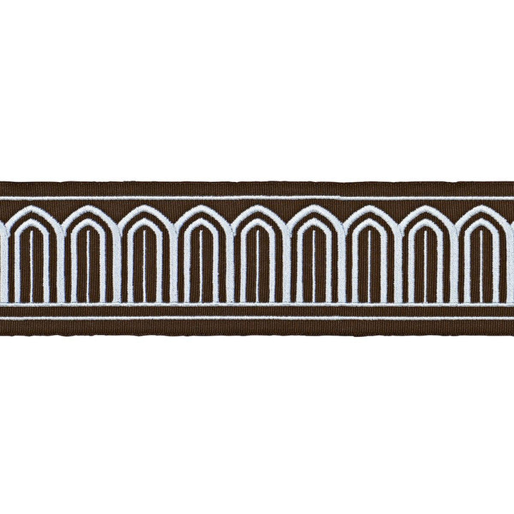 Arches Embroidered Tape Medium Sky On Brown 81153 by Schumacher Designer Trim Perennial Favorite Trims 2.0" - Swanky Fabrics -