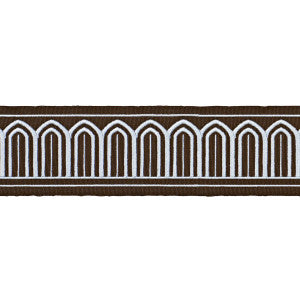 Arches Embroidered Tape Medium Sky On Brown 81153 by Schumacher Trim
