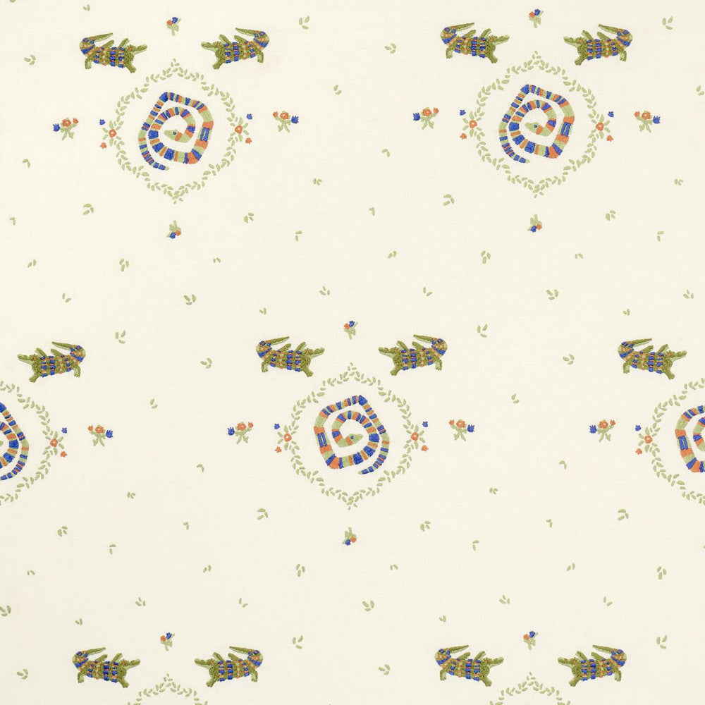 Reptilia Embroidery Bright Multi On Ivory 84540 by Schumacher Fabric Backdrop 17.62" - Fabric Carolina -