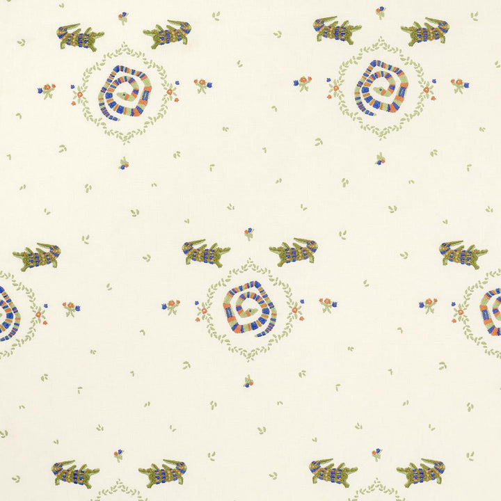 Reptilia Embroidery Bright Multi On Ivory 84540 by Schumacher Fabric Backdrop 17.62" - Fabric Carolina -