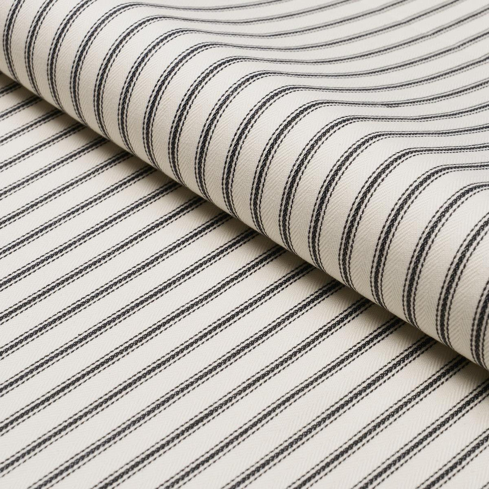 Griffin Ticking Stripe Black & White 84860 by Schumacher Fabric Perennial Favorites 1.0" - Fabric Carolina -