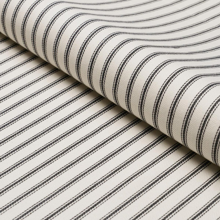 Griffin Ticking Stripe Black & White 84860 by Schumacher Fabric Perennial Favorites 1.0" - Fabric Carolina -