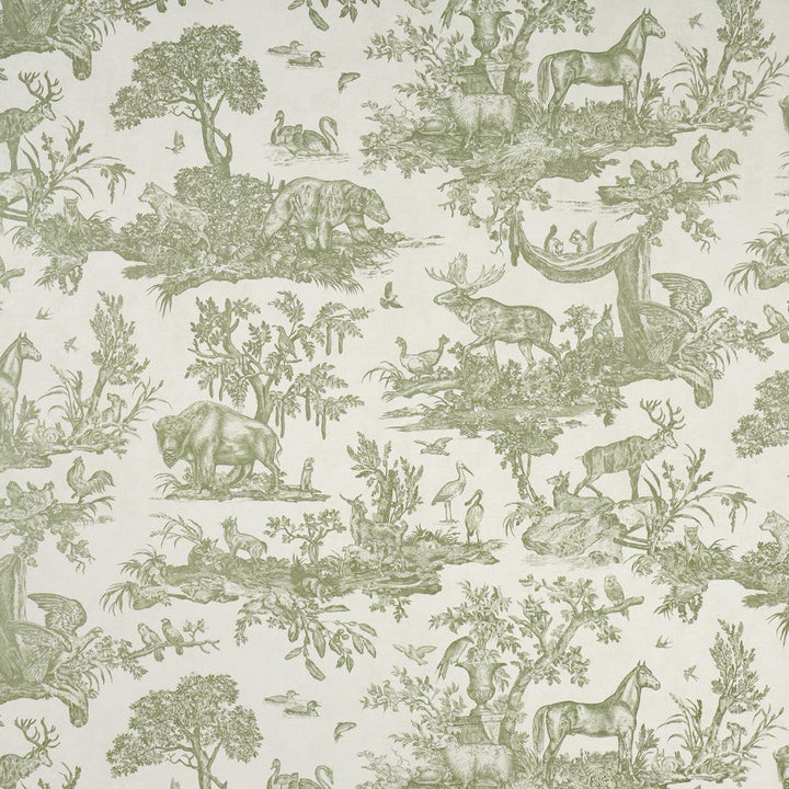 Western Toile Olive 5016441 by Schumacher Designer Wallpaper A Country Life 38.0" - Swanky Fabrics -