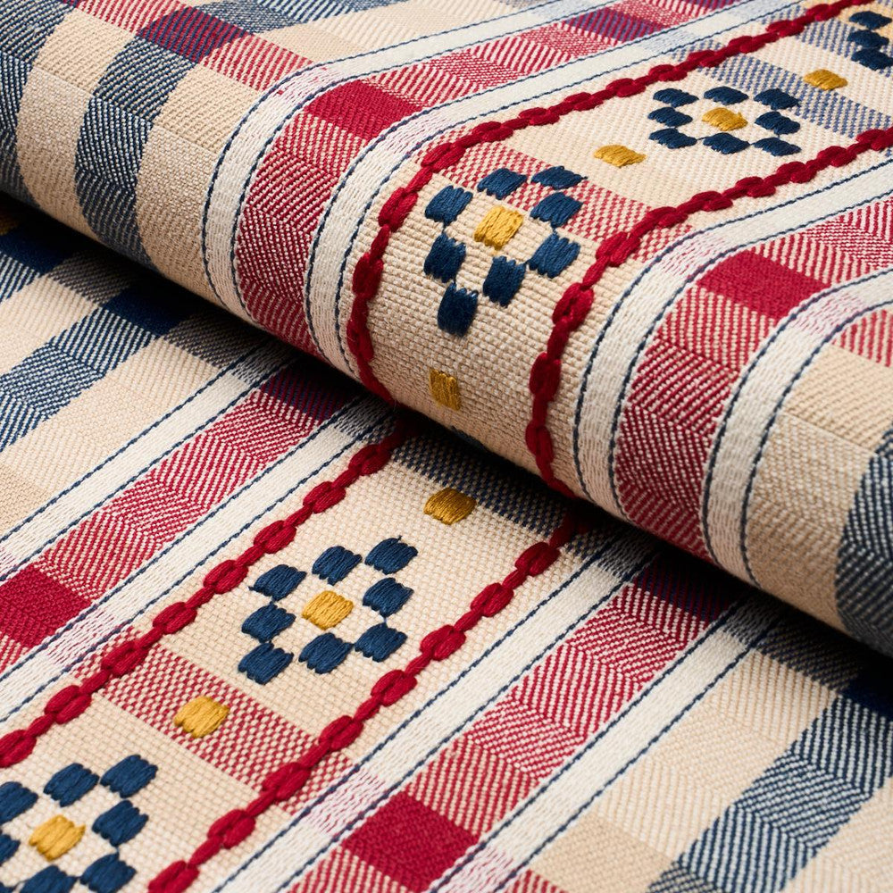 Hutton Hand Woven Check Rouge & Navy 84730 by Schumacher Designer Fabric Ashbury 13.38" - Swanky Fabrics -