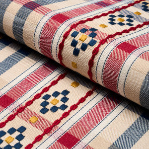 Hutton Hand Woven Check Rouge & Navy 84730 by Schumacher Fabric