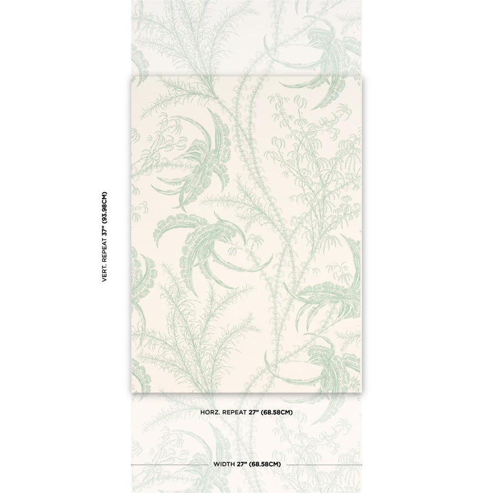Ocean Toile Eucalyptus On Linen 5008721 by Schumacher Designer Wallpaper A Love Affair 27.0" - Swanky Fabrics -