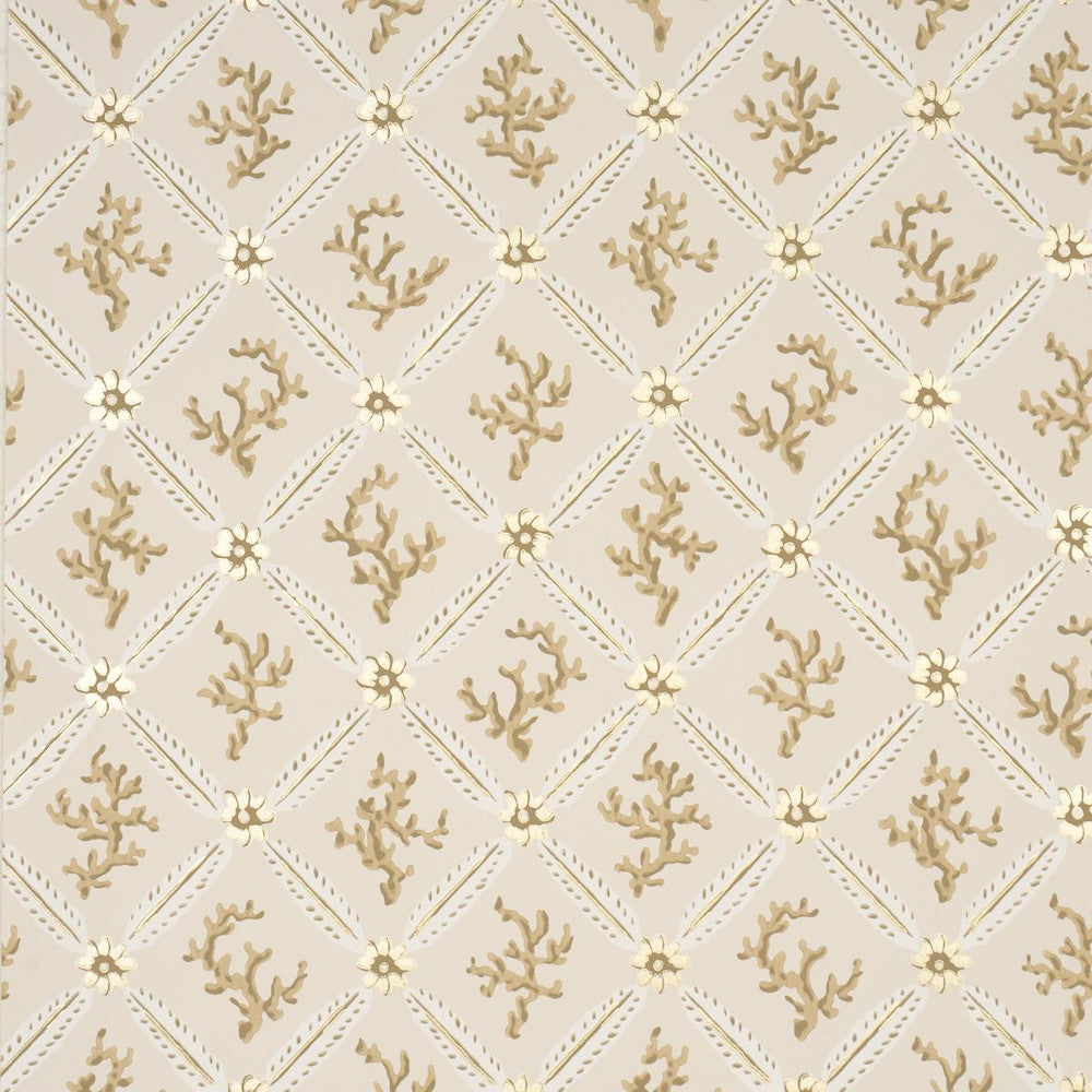 Corail Leaf Trellis Champagne 5016640 by Schumacher Designer Wallpaper Timothy Corrigan 20.5" - Swanky Fabrics -