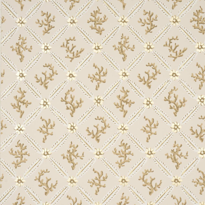 Corail Leaf Trellis Champagne 5016640 by Schumacher Designer Wallpaper Timothy Corrigan 20.5" - Swanky Fabrics -