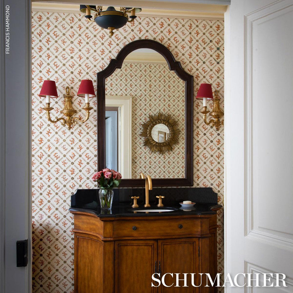 Corail Leaf Trellis Coral 5016641 by Schumacher Wallpaper Timothy Corrigan 20.5" - Fabric Carolina -