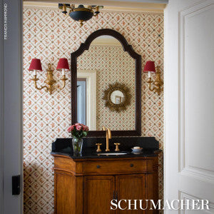 Corail Leaf Trellis Coral 5016641 by Schumacher Wallpaper