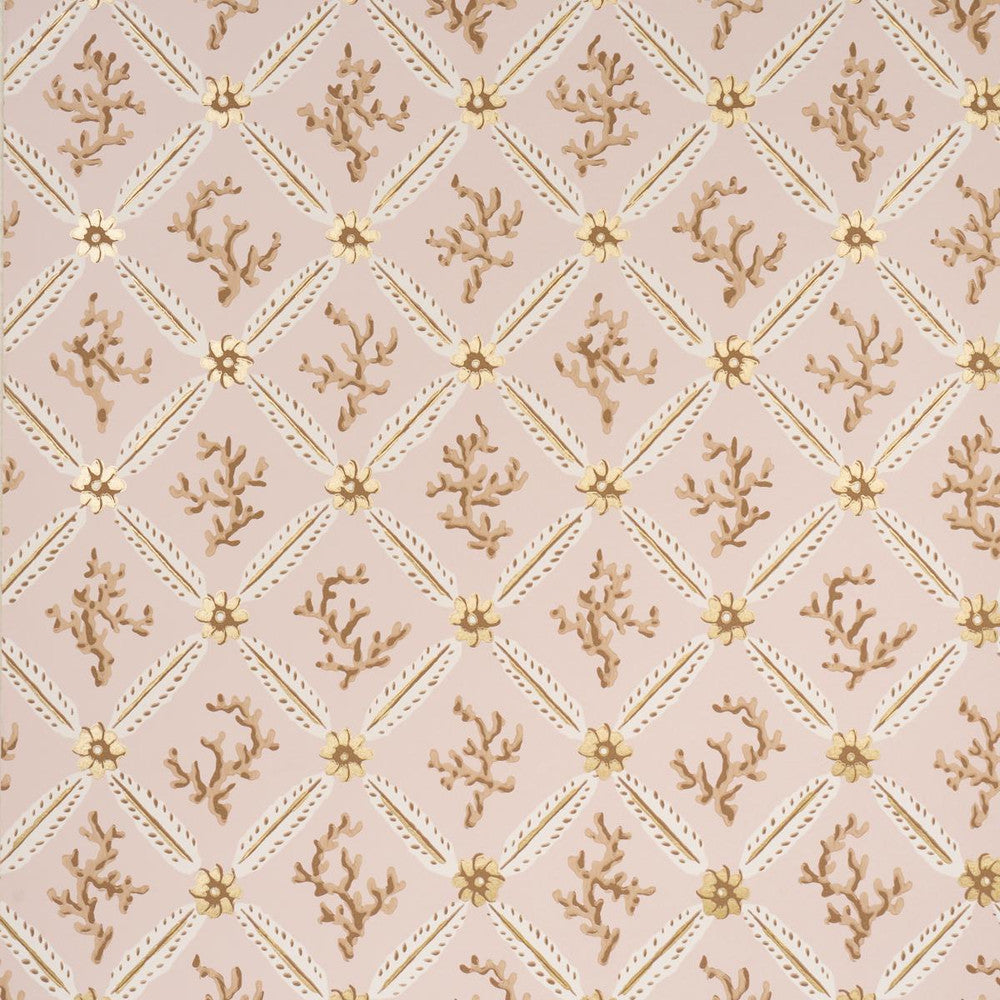 Corail Leaf Trellis Blush 5016642 by Schumacher Wallpaper Timothy Corrigan 20.5" - Fabric Carolina -