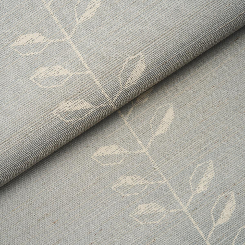 Geo Leaf Sisal Mineral & Ivory 5016702 by Schumacher Wallpaper Textured & Woven Wallcoverings 11.38" - Fabric Carolina -