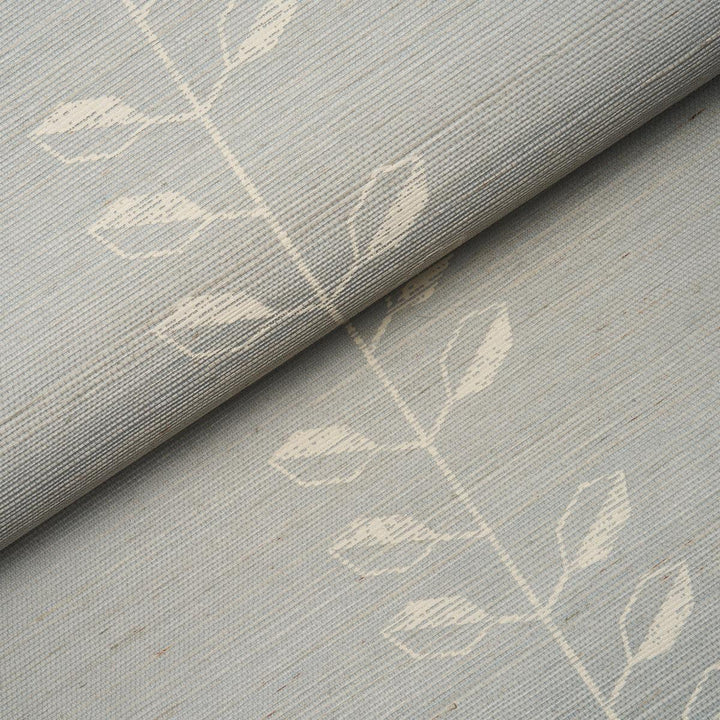 Geo Leaf Sisal Mineral & Ivory 5016702 by Schumacher Designer Wallpaper Textured & Woven Wallcoverings 11.38" - Swanky Fabrics -