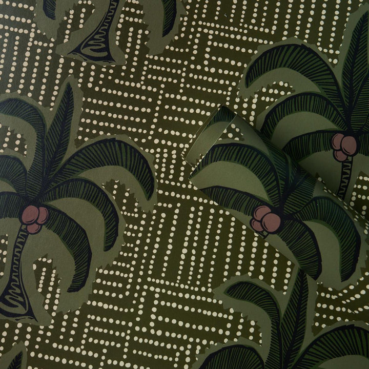 Agua De Coco Palm Tree Green 5017240 by Schumacher Wallpaper Johanna Ortiz 27.0" - Fabric Carolina -