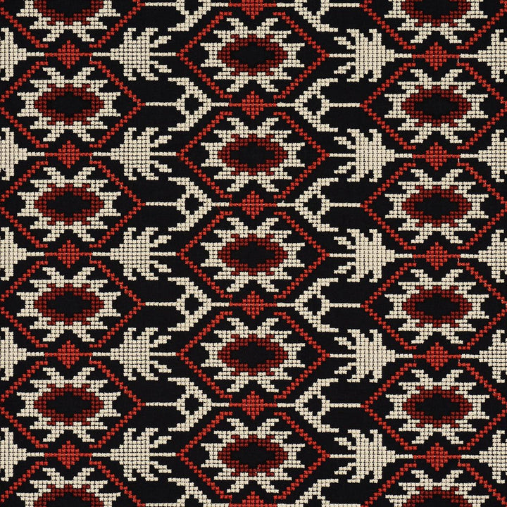Andean Tribute Embroidery Ruby Midnight Shadows 85410 by Schumacher Designer Fabric Johanna Ortiz 14.5" - Swanky Fabrics -