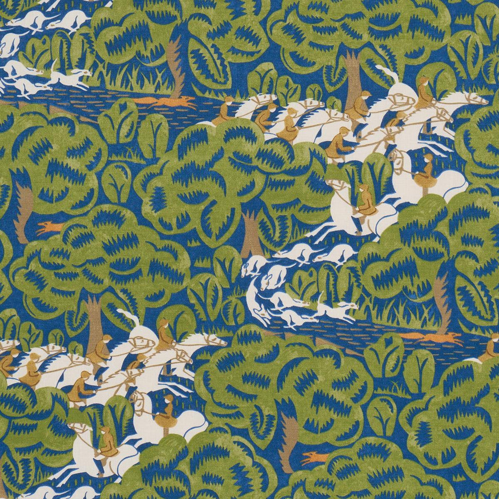 Margaret Schloeman'S Fox Chase Navy & Green 182341 by Schumacher Designer Fabric The New Yorker 13.5" - Swanky Fabrics -