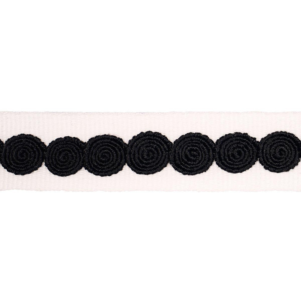 Castille Tape Narrow Black On Ivory 83883 by Schumacher Designer Trim Perennial Favorite Trims - Swanky Fabrics -