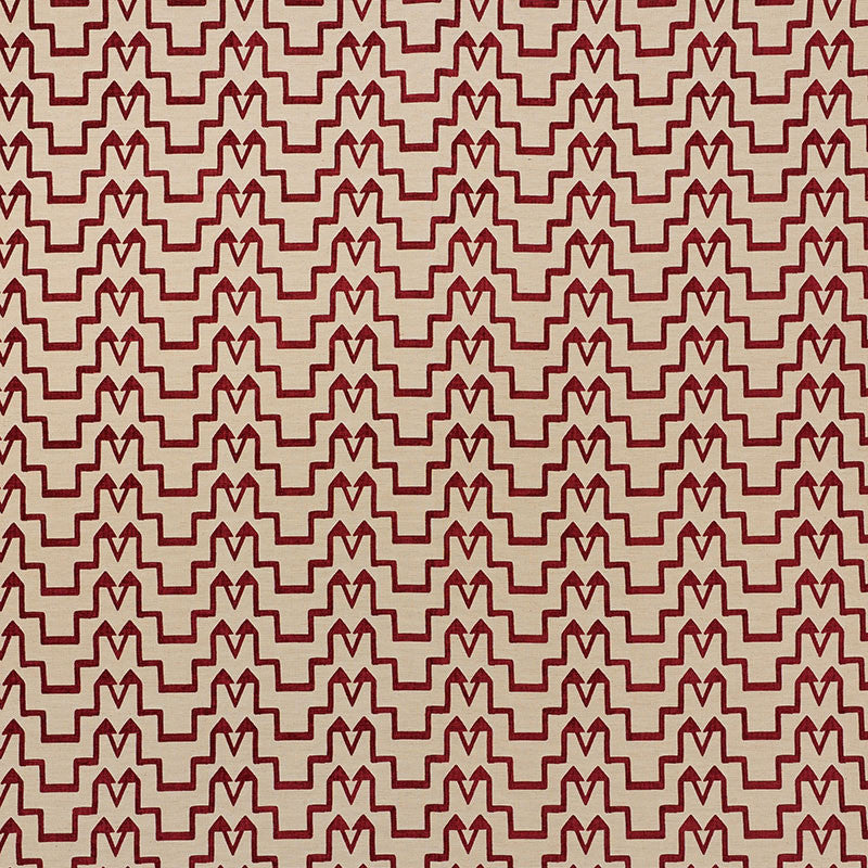 Turkish Step Red/Natural 71242 by Schumacher Designer Fabric DAVID KAIHOI VISCOSE 65% COTTON 16% TURKEY </p><p>Repeat: Horizontal: 6 1/2" (17CM) and Vertical: 2 3/4" (7CM) 53.5 - Swanky Fabrics -