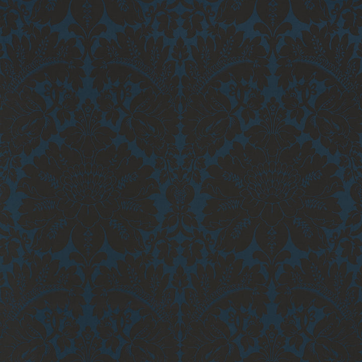 Maggiore Damasco Midnight 71280 by Schumacher Fabric Damasco 100% Cotton - Horizontal: 26 and Vertical: 31.75 54.5 - Fabric Carolina -