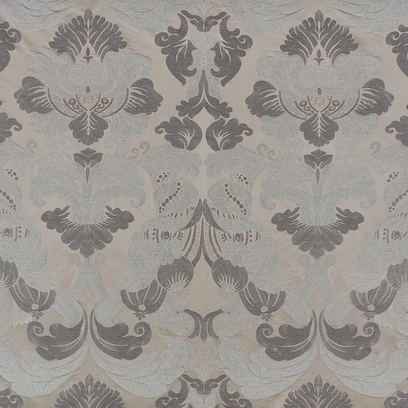Molveno Damasco Pewter 71470 by Schumacher Fabric Damasco 35% Viscose, 29% Linen, 21% Silk, 15% Cotton - Horizontal: 27.5 and Vertical: 43.5 55.25 - Fabric Carolina -