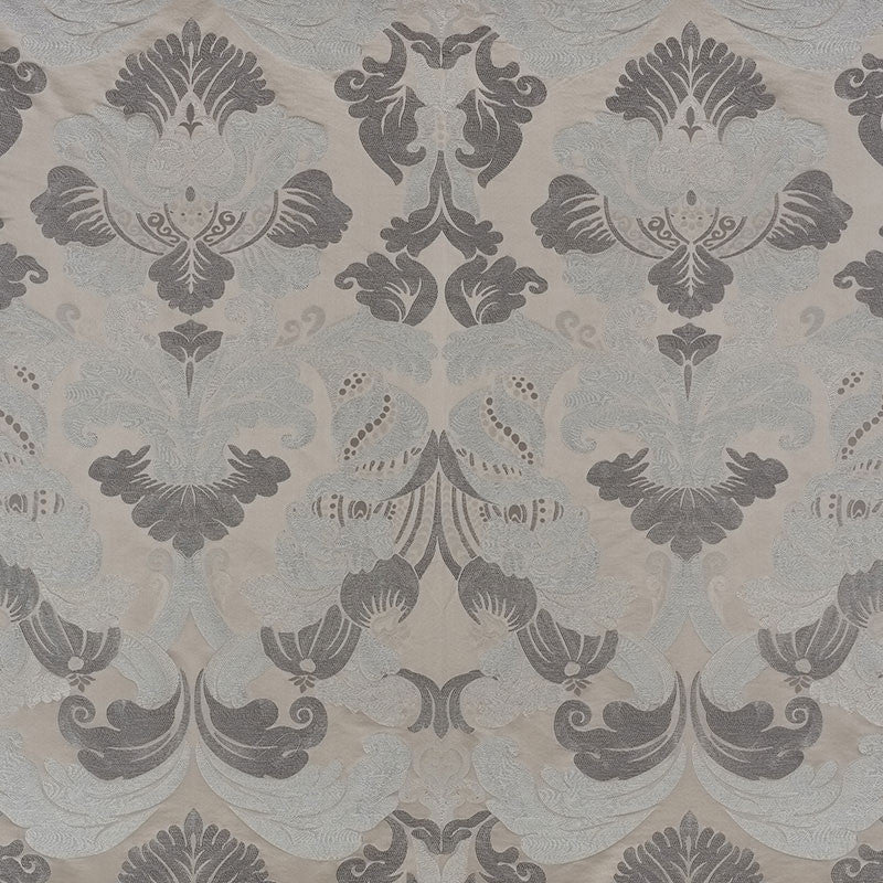 Molveno Damasco Pewter 71470 by Schumacher Fabric DAMASCO See Sample ITALY - </p><p>Repeat: Horizontal: 27 1/2" (70CM) and Vertical: 43 1/2" (110CM) 55 1/4" (140CM) - Fabric Carolina -