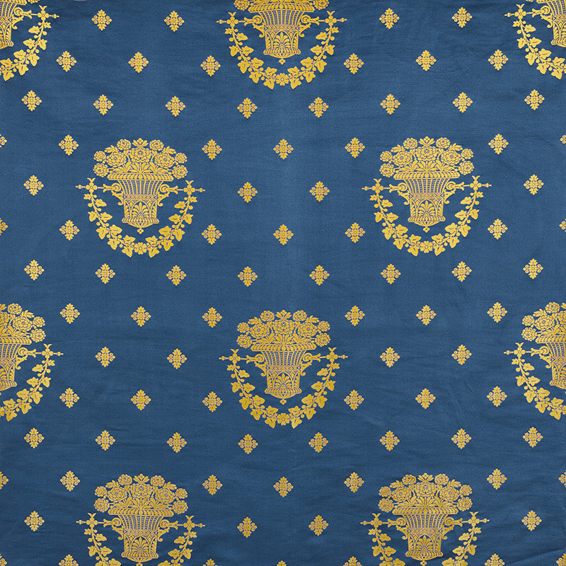Blue Room Lampas Blue 71700 by Schumacher Fabric - 58% Silk, 42% Linen - Horizontal: 25.75 and Vertical: 30.75 51.5 - Fabric Carolina -